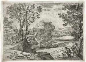 Landscape with a Family, 1643. Creator: Giovanni Francesco Grimaldi (Italian, 1606-1680)