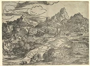Campagnola Domenico Gallery: Landscape with family walking together in the foreground, at left two figures with