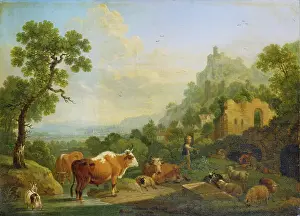 1760s Prints: Landscape with Farm Animals at a Brook, 1768. Creator: Friedrich Wilhelm Hirt