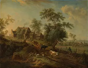 Afternoon Prints: Landscape with Farm Animals on a Road, 18th century. Creator: Christian Georg Schutz