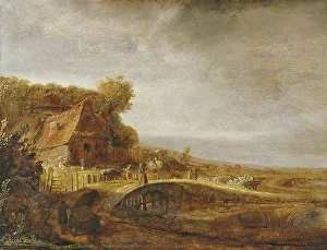 Flinck Govaert Prints: Landscape with a Farm and a Bridge, unknown date. Creator: Govaert Flinck