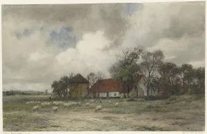 Julius Jacobus Van De Sande Bakhuzen Prints: Landscape with farm and shepherd with sheep