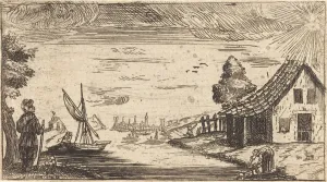 Callot Jacques Collection: Landscape with Figure and Boat. Creator: Unknown