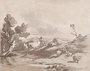 Images Dated 1st May 2020: Landscape with a Figure Herding Cattle to Water, May 21, 1789. May 21, 1789
