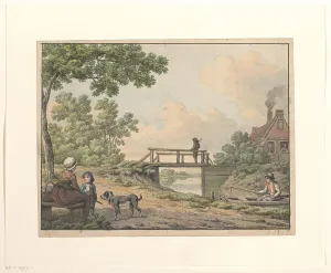 Landscape with figures and a bridge near a farmhouse, 1756-1813. Creator: Anthony Andriessen