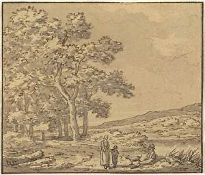 Rousseau Theodore Prints: A Landscape with Three Figures and a Dog. Creator: Theodore Rousseau