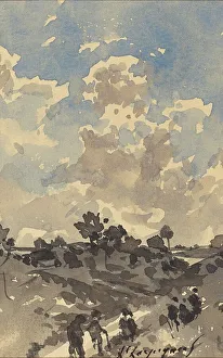 Harpignies Henri Joseph Prints: A Landscape with Figures Walking along a Path. Creator: Henri-Joseph Harpignies