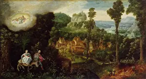 Joachim Prints: Landscape with Flight into Egypt, 1550. Creator: Herri met de Bles