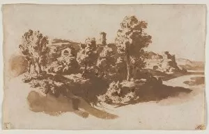 Gaspard Dughet Collection: Landscape with Fortification Between Marino and Frascati, c. 1650. Creator: Jacob van der Ulft