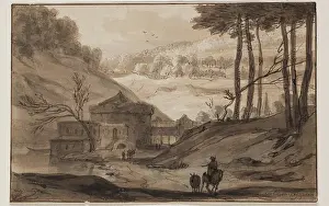 1640 Prints: Landscape with Fortress and a Man on Horseback, after 1640. Creator: Roelandt Roghman