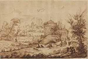 Landscape with Fortress and River, second half 18th century. Creator: Guercino
