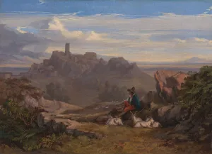 Goatherd Prints: Landscape with Goatherd, ca. 1842. Creator: Edward Lear