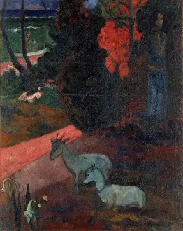 Tropical Prints: Landscape with Two Goats (Tarari Maruru), 1897. Creator: Paul Gauguin