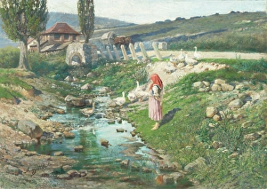 Goose Prints: Landscape with goosegirl, 1890-1900. Creator: Vojtech Angyal