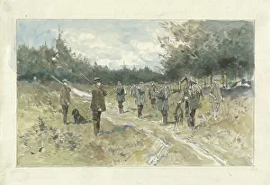 Field Sports Prints: Landscape with group of hunters on the Leusderhei