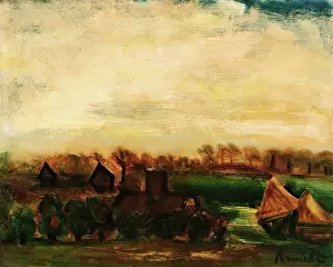 Permeke Constant Prints: Landscape with Haystacks, c1930s. Creator: Constant Permeke