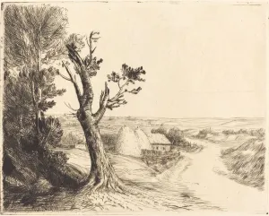 Landscape with Haystacks (Le paysage aux meules). Creator: Alphonse Legros Landscape with Haystacks (Le paysage aux meules). Creator: Alphonse Legros