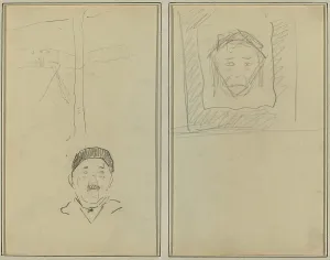 Landscape and Head of Man; Head of Monkey Inside a Square [recto], 1884-1888. Creator: Paul Gauguin
