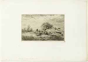 Swineherd Prints: Landscape with Herd of Pigs, 1845. Creator: Charles Emile Jacque