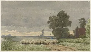 Flock Prints: Landscape with herd of sheep, 1857-1884. Creator: Cornelis Willem Hoevenaar