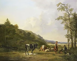 Os Pieter Gerardus Van Prints: Landscape with Herdsmen and Cattle, 1820. Creator: Pieter Gerardus van Os