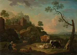 1760s Prints: Landscape with a Herdswoman and Farm Animals, 1768. Creator: Friedrich Wilhelm Hirt