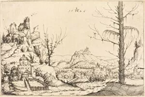 Etching On Laid Paper Gallery: Landscape with High Cliffs, River, and City, 1546. Creator: Augustin Hirschvogel