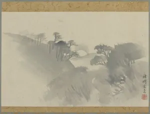 Moonrise Prints: Landscape with hill, trees, and moonrise, Edo period, 1747-1868. Creator: Genki