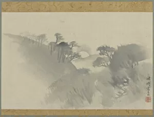 Kakemono Gallery: Landscape with hill, trees, and moonrise, Edo period, 1747-1868. Creator: Genki