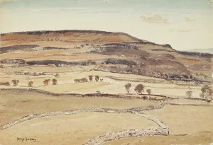 Stone Wall Prints: Landscape with Hills and Stone Fences, about 1930. Creator: George Graham
