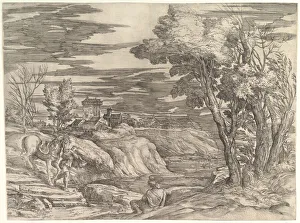 Veneziano Battista Franco Gallery: Landscape with a Horseman and His Groom, ca. 1552-61. Creator: Battista Franco Veneziano