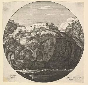 Adam Elsheimer Collection: Landscape with a house on cliffs, 1646. Creator: Wenceslaus Hollar