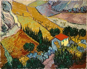 Popular Art Collection: Landscape with House and Ploughman, 1889. Artist: Vincent van Gogh