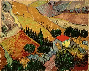 Farmer Prints: Landscape with House and Ploughman, 1889. Creator: Vincent van Gogh