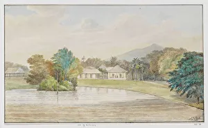 Java Indonesia Prints: Landscape with house and pond, West Java, 1867. Creator: Adrianus Johannes Bik
