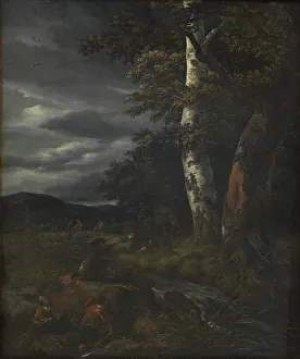 Ruisdael Jacob Isaacksz Van Prints: Landscape with a Hunting Scene