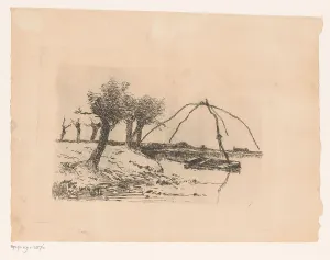 Willow Prints: Landscape with knot willows, a rowing boat in the water with a totebel