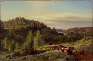 Gustaf Werner Holmberg Prints: Landscape from Kuru in Evening Light, 1858. Creator: Werner Holmberg