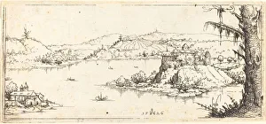 Landscape with a Large Lake at Center, 1546. Creator: Augustin Hirschvogel Landscape with a Large Lake at Center, 1546. Creator: Augustin Hirschvogel