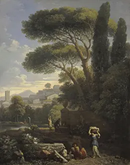 Reclining Prints: Landscape in Latium with Three Female Figures by a Fountain