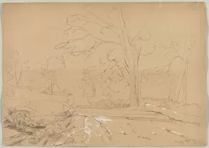 David Johnson Gallery: Landscape with Man Fishing, Conway, New Hampshire, 1851. Creator: David Johnson (American