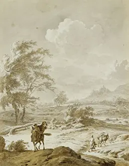 Landscape with Man on Horseback and Woman Guiding a Donkey, between 1659 and 1717. Creator: Dirk Maes
