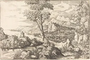 Landscape with Three Men, c. 1558 / 1559. Creator: Hans Sebald Lautensack
