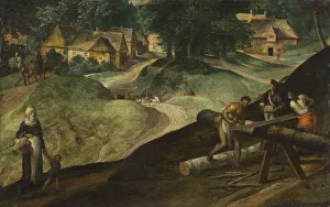 Lumberjack Prints: Landscape with Men Sawing Timber, 1570s