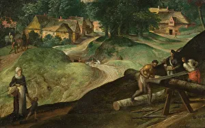Landscape with Men Sawing Timber. Creator: Gillis Mostaert