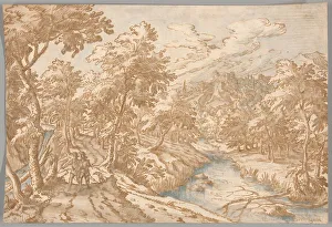 Coating Prints: Landscape with Two Men Walking, 1580/1631. Creator: Tobias Verhaecht