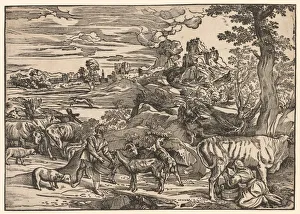 Landscape with a Milkmaid, c. 1525. Creator: Niccolo Boldrini (Italian, c. 1500-aft 1566)