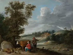 Oil On Metal Prints: Landscape with Milkmaid and Shepherd, c1646. Creator: David Teniers II