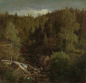 Water Mill Prints: Landscape with a Mill, 1858. Creator: Hans Gude