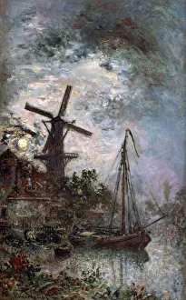 Johann B Jongkind Prints: Landscape with a Mill, 1888. Artist: Johan Barthold Jongkind